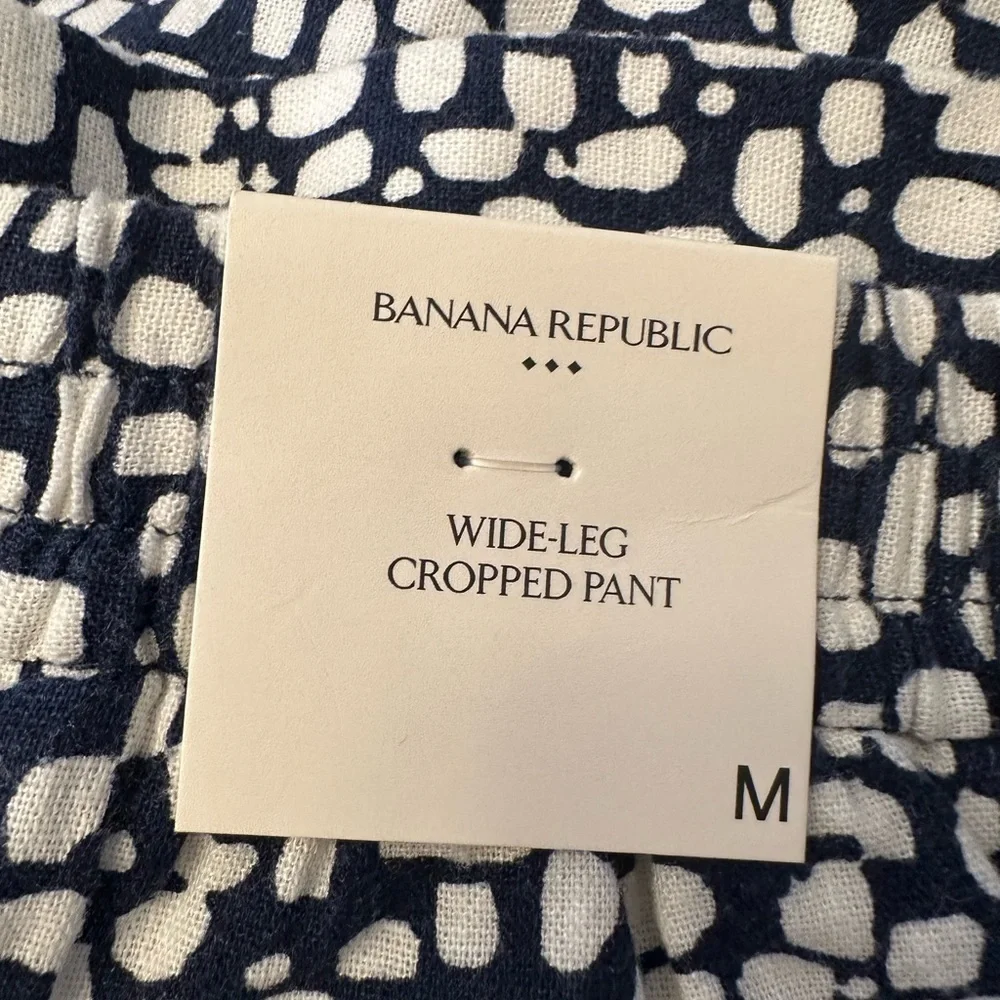 Banana Republic Navy and White Cropped Linen Blend Wide Leg Pants NWT